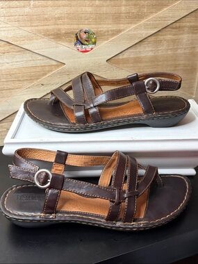 Born Brown Leather Toe.Ring Slingback Strappy Sandals Boho Chic Normcore #584